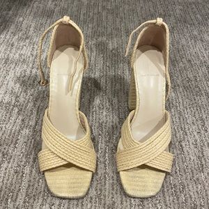 House of Harlow 1960 Straw Block Scandal Heels